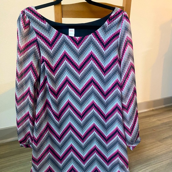 Long Bubble Sleeve Zig Zag Striped Sheath Dress - Picture 2 of 4